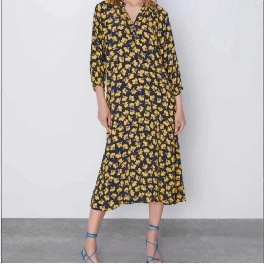 Zara floral satin midi dress